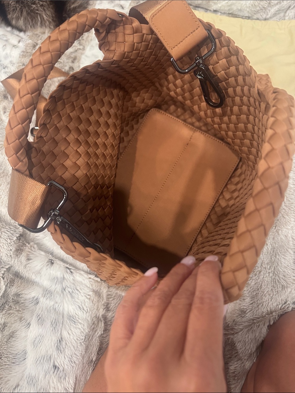 Authentic Naghedi Woven Chestnut Small Tote with Pouch - Picture 5 of 8